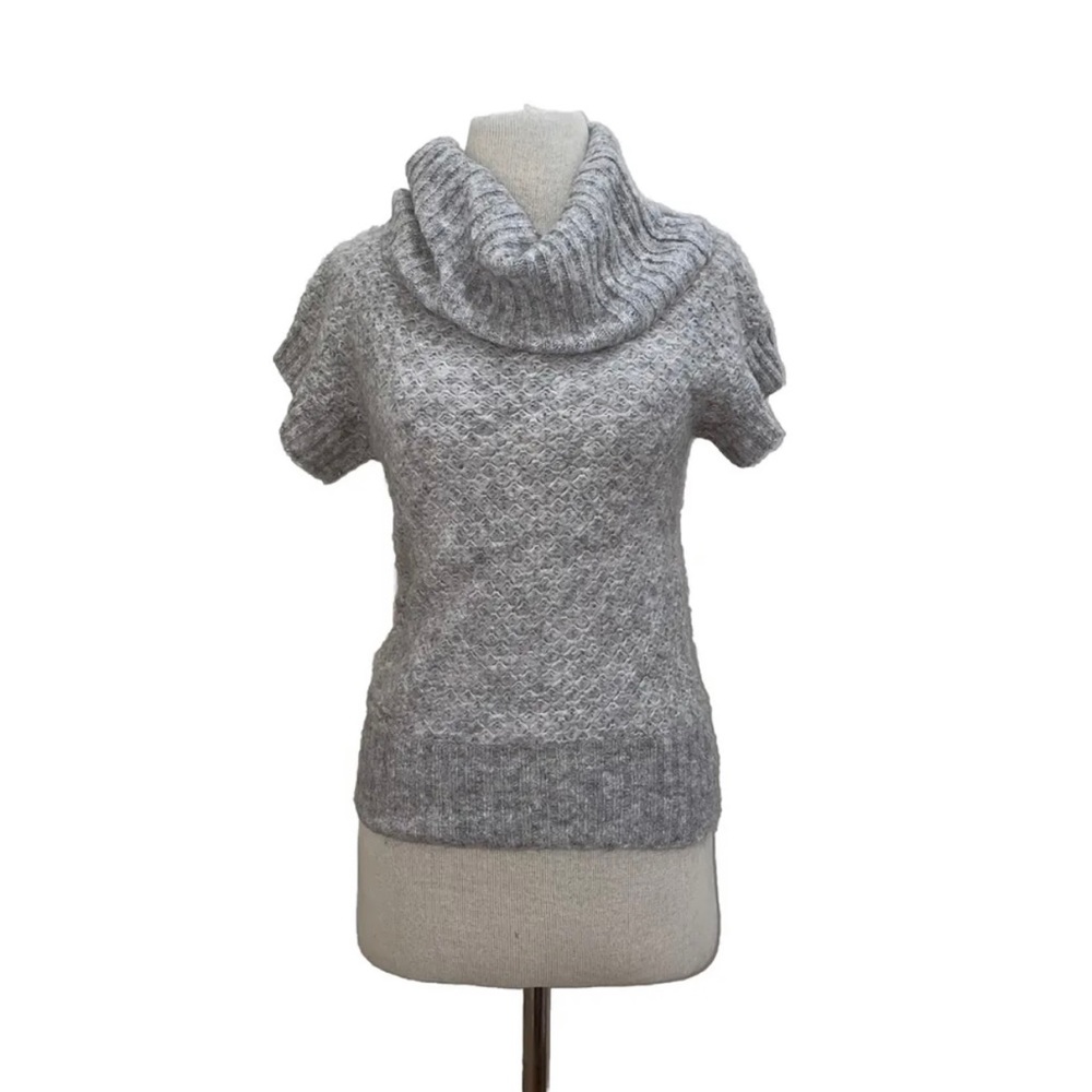Fossil Gray Short Sleeve Cowl Neck Alpaca Blend Quiet Luxury Sweater Size XS